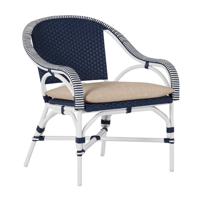 Savoy Patio Chair with Cushions, No Welt, Chalk/White/Navy, Rollo Chambray