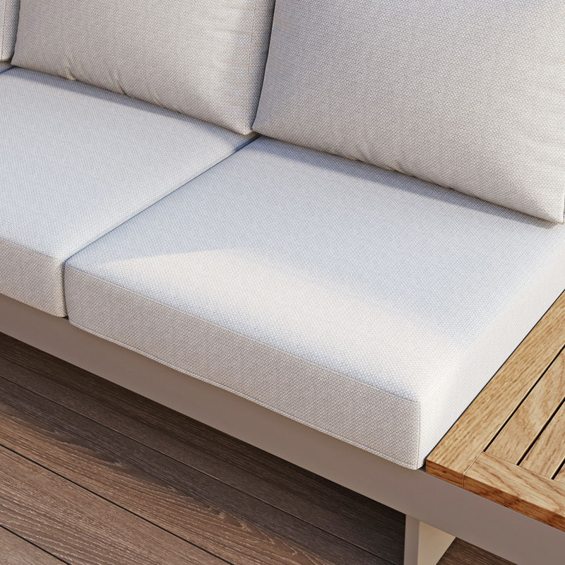 4-Piece L-Shaped Modular Outdoor Sectional Sofa Set Patio Furniture Set with Coffee Table Patio Sofa Teak & Aluminum, White