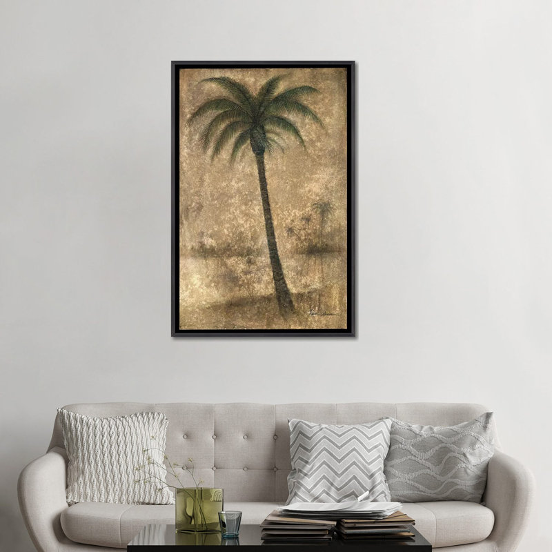 Whispering Palm II by Ruane Manning - Painting Print, 48" H x 32" W x 1.5" D, Distressed Black Framed Canvas, No Matte