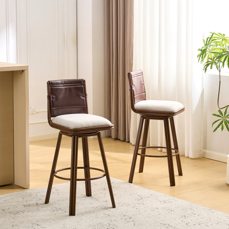 Tabouret de bar d'intérieur rembourré avec structure en métal, ensemble de 2