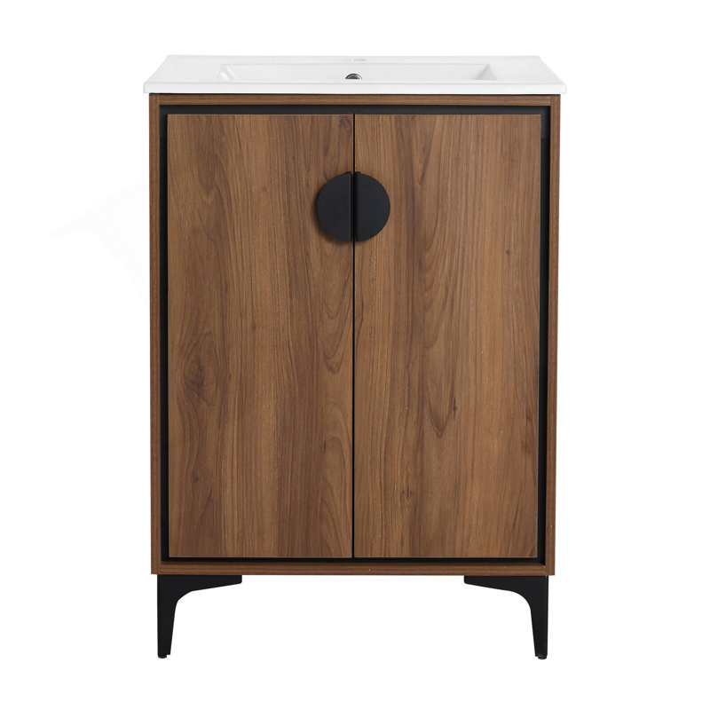 Meuble-lavabo moderne de 24 po avec lavabo supérieur, portes à fermeture douce et rangement spacieux pour une organisation efficace
