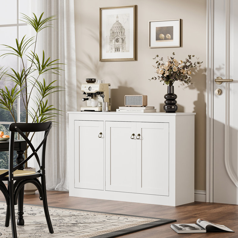 Sidhu 44" W 3 Door Sideboards and Buffets with Adjustable Shelves, White