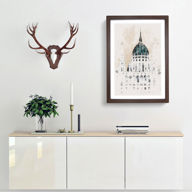 Parliament Building in Budapest - Picture Frame Painting Print, Walnut Framed, 63cm H x 45cm W x 2cm D