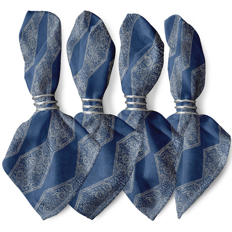Harrel Polyester Geometric Square Napkin, Blue