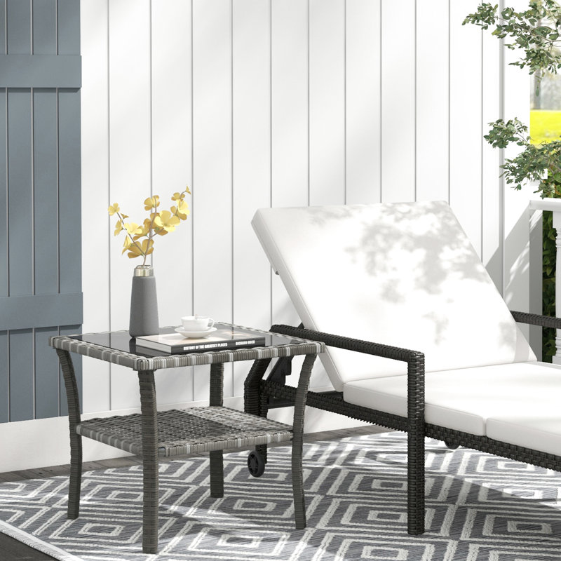 Table basse carrée pour l'extérieur, gris, verre trempé, 2 rangements, cadre en aluminium