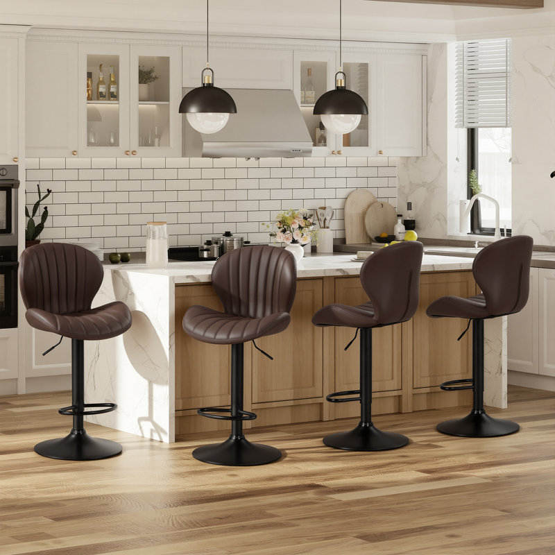  Swivel Upholstered Adjustable Height Bar Counter Stool with Metal Frame, Brown