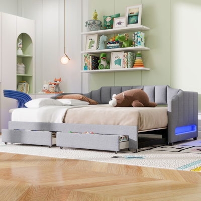 Upholstered Daybed Of Extendable Design With 2 Drawers And Led by Red Barrel Studio