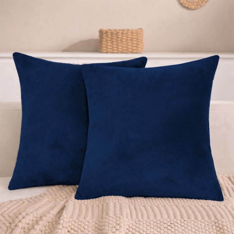 Aspire Homeware Square Plain Velvet Scatter Cushion Cover, Navy Blue, Pack of 2