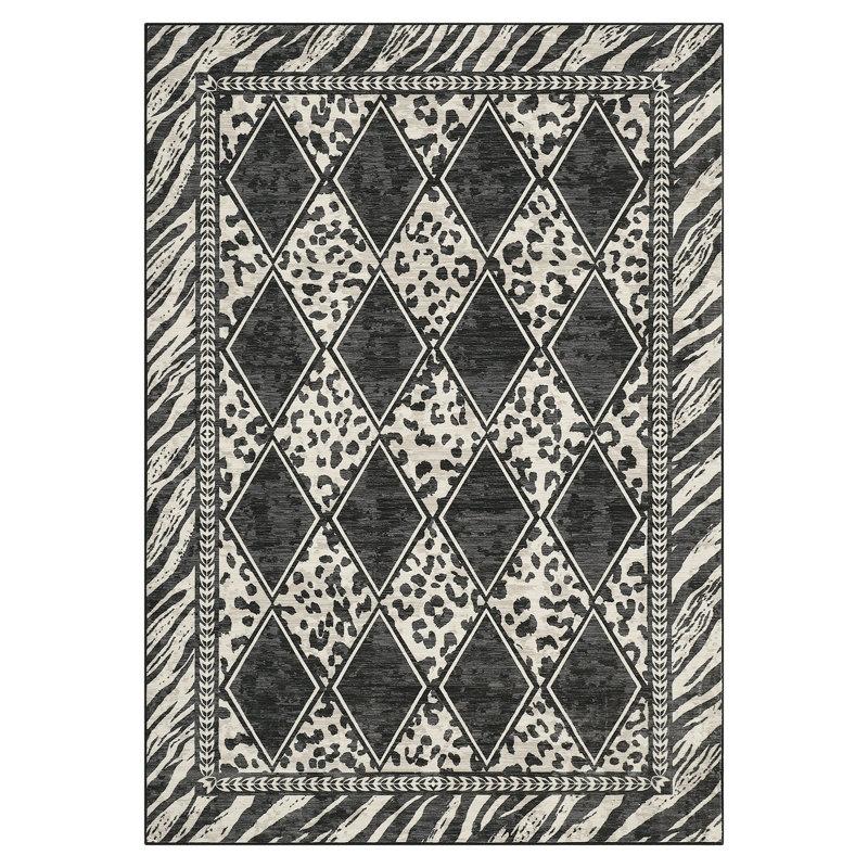 Animal Print Machine Washable Rugs for Living Room Bedroom Non Slip Soft Low Pile Checkered Indoor Carpet for Dining Room