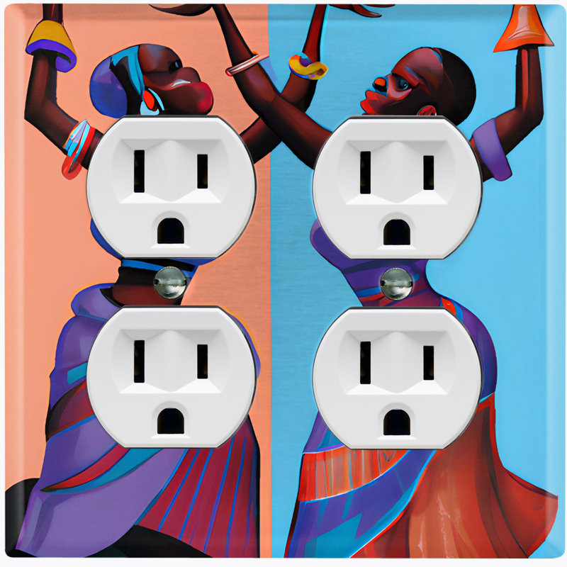 Native African Culture Women Colorful Copper Rust Patina Teal Print 2 - Gang Toggle Light Switch Standard Wall Plate