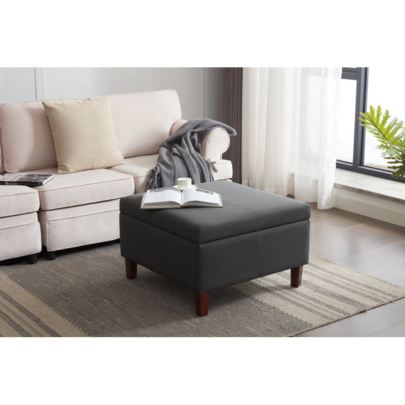Amariauna Storage Ottoman with Wooden Legs, Dark Gray Polyester Blend