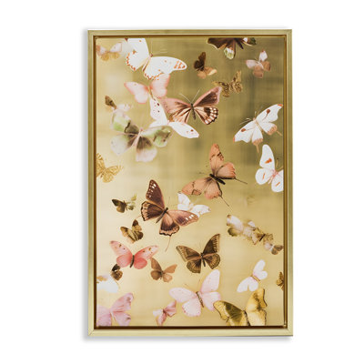 Papillon Butterfly Array Brown Framed Floater Canvas by Petal Prints Design