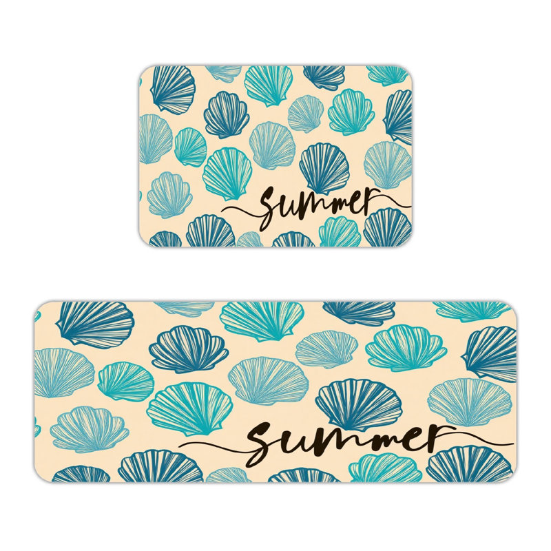 Summer Seashell Pattern 2 Pack Kitchen Rugs, Kitchen Beach House, Beige