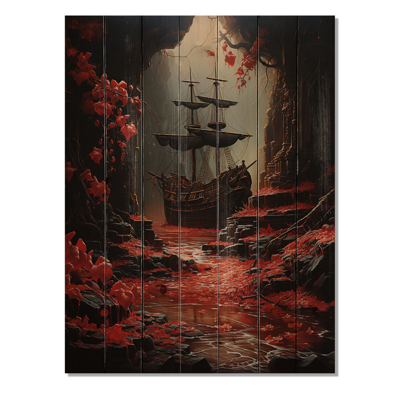 «Buccaneer Rogues Ship - Pirate», art sur bois de pin naturel, H 20 po x l 10 po