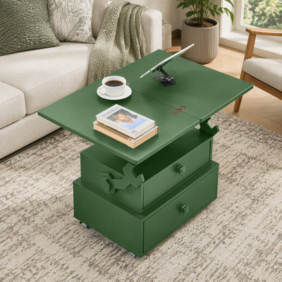 High‑Gloss Lacquered Adjustable Height Rolling End Table, Flip‑Top Multi‑Purpose Side Table with Charging Station, Lockable Wheels & Storage Drawers for Living Room Bedroom Home Office