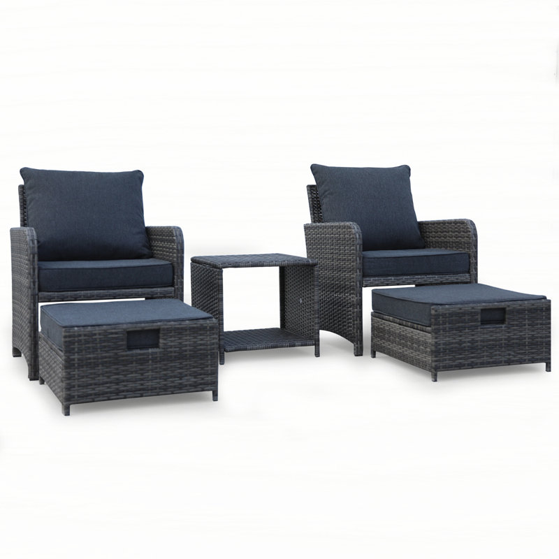 5 Pieces Wicker Patio Furniture Set Outdoor Patio Chairs with Ottomans Conversation Furniture with coffetable for Poolside Garden Balcony