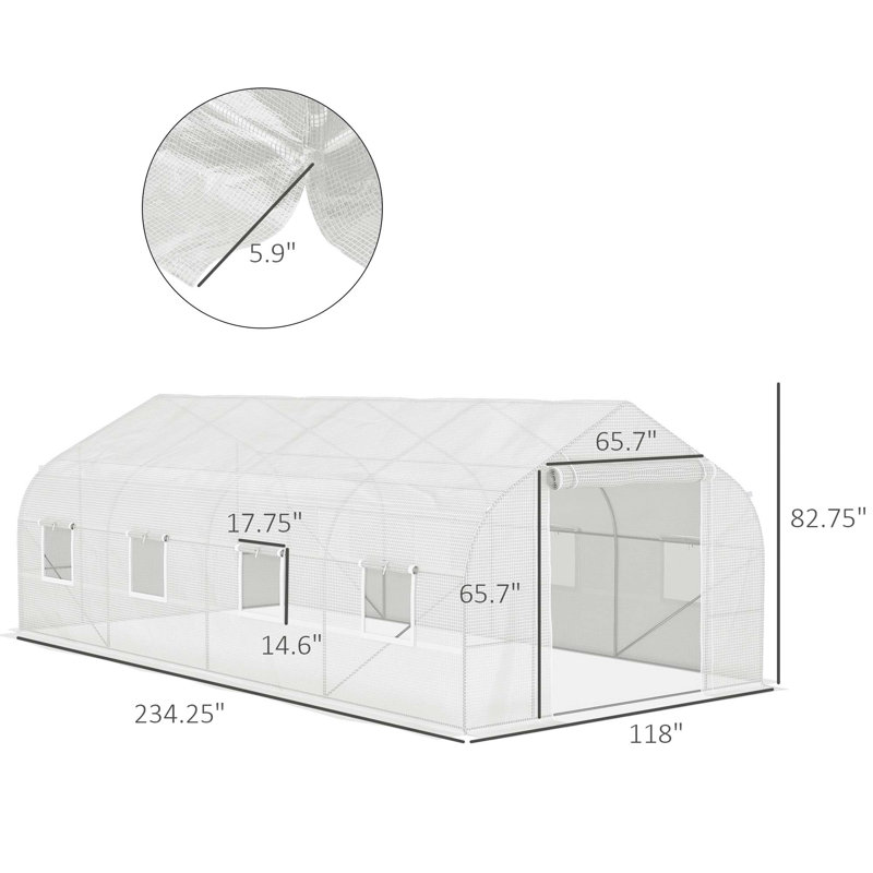 Serre Outsunny, serre de tunnel avec porte en filet à fermeture à glissière et 6 fenêtres en filet, serre chaude pour plante de jardinage avec cadre en acier galvanisé, blanc