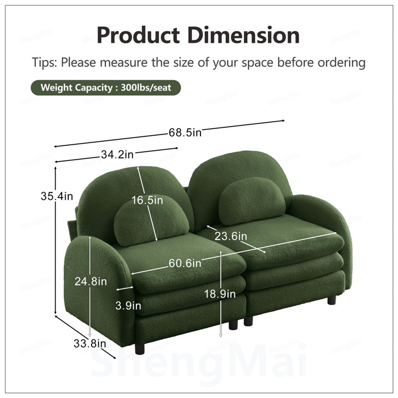 Canapé-lit Teddy, 68.5" W, Green