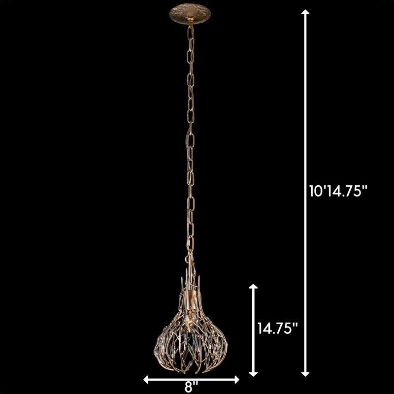 Mini-luminaire suspendu en cristal 1 lumière Bask - Poussière d'or