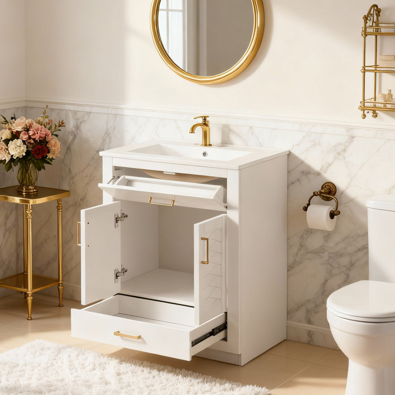 Freestanding Bathroom Storage Cabinet With Sink&Tip-Out Drawer, White