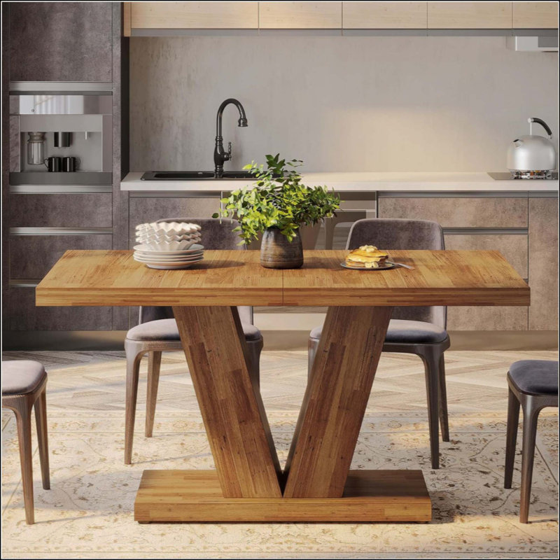 Table de salle à manger, table de salle à manger en bois de ferme avec piédestal pour 4 à 6 personnes