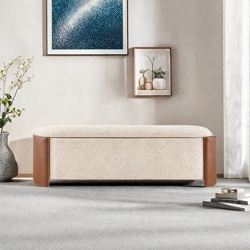 Banc de rangement crème en bois massif, H 17,72 po x l 59,06 po x P 17,72 po