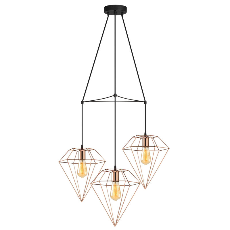 Luminaire suspendu géométrique à 3 lumières Linda, Cuivre