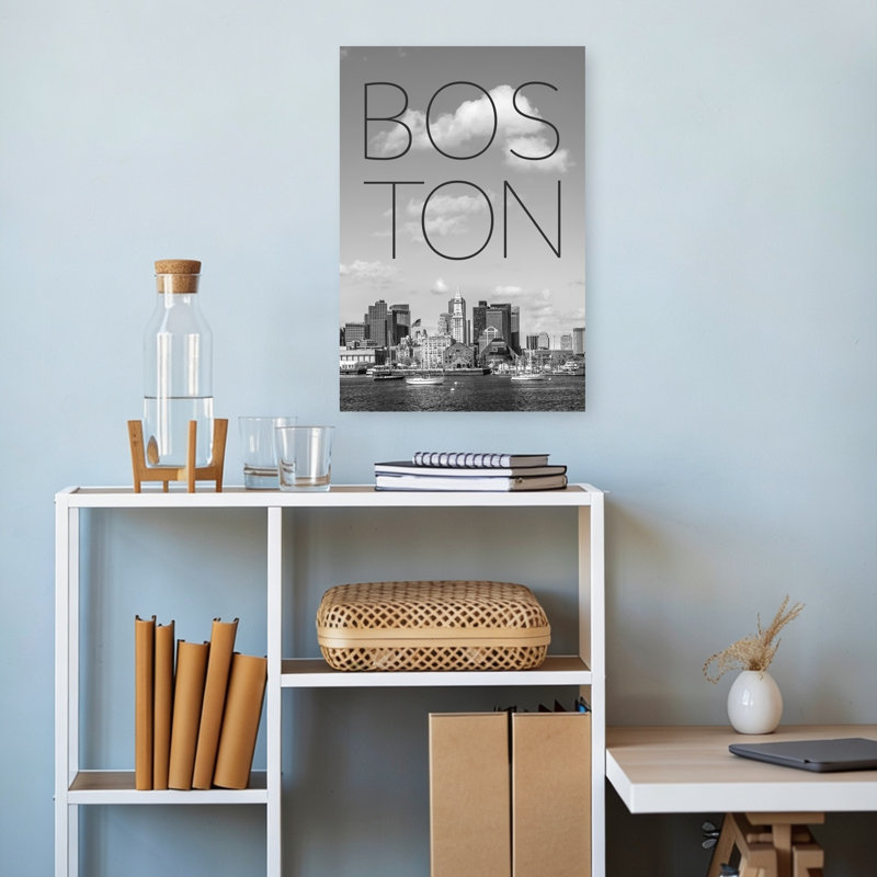 Boston, horizon, typographie, minimaliste, architecture abstraite, ville, art mural, H 18 po x l 12 po