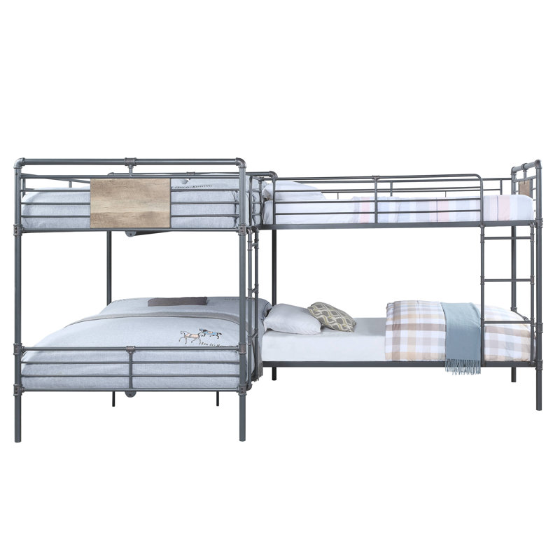 Tolland Industrial L-Shaped Bunk Bed in Sandy Black and Dark Bronze Hand-Brushed, Twin/Full
