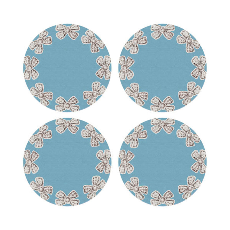 Pearl Bow Colony Vegan Leather Round Coasters, Blue Bell