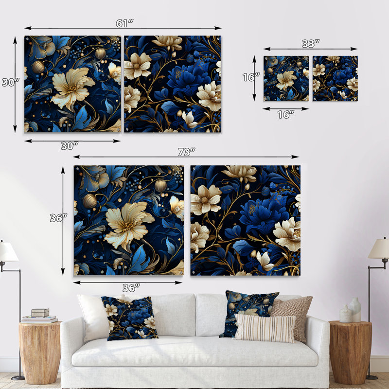Motif victorien cobalt bleu nouveau vignes, H 16 po x l 33 po