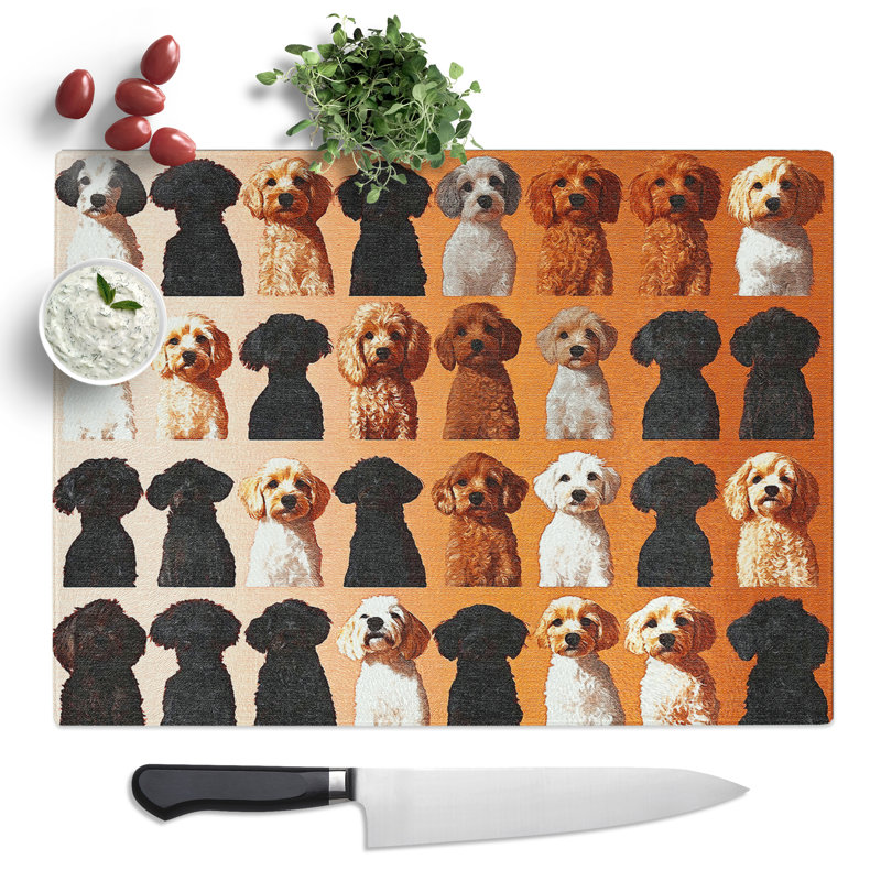 Labradoodle Pattern Vol.2  Glass Chopping Board