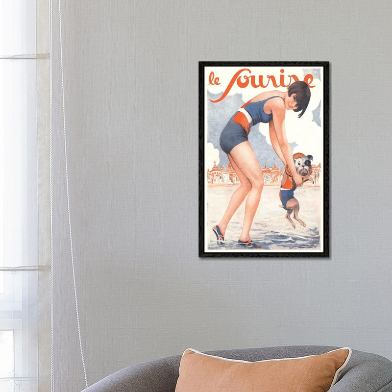 1920s Le Sourire Magazine Cover - Print on Canvas, Black Floater Framed, 66.04cm H x 45.72cm W x 3.81cm D