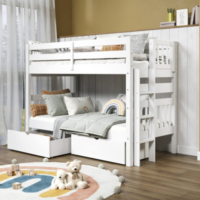 Treva Solid Wood Standard Twin over Twin Bunk Beds with Ladder and 2 Under Bed Drawers by Harriet Bee