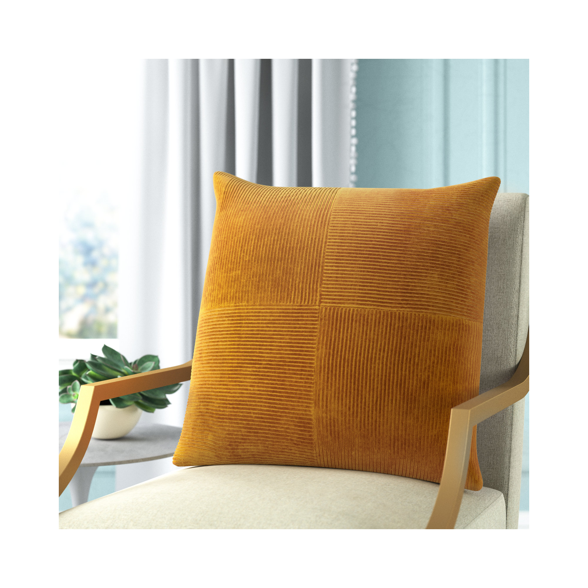 Selma Cotton Throw Pillow, Mustard, 22" x 22"