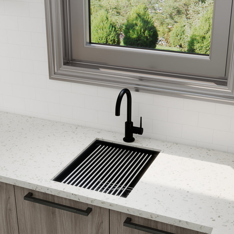 Évier de cuisine simple 15 po x 20 po en composite de quartz noir avec accessoires