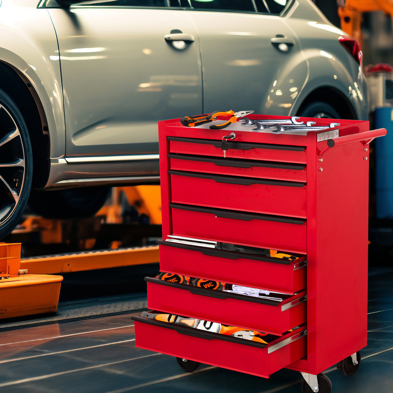 Armoire 7 outils à roulettes - Boîte en métal de grande capacité avec serrure pour atelier, atelier