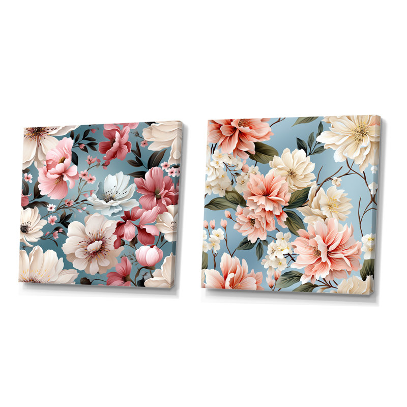 Hudgens - ensemble de 2 impressions murales florales, Toile tendue, H 16 po x l 33 po x P 1 po