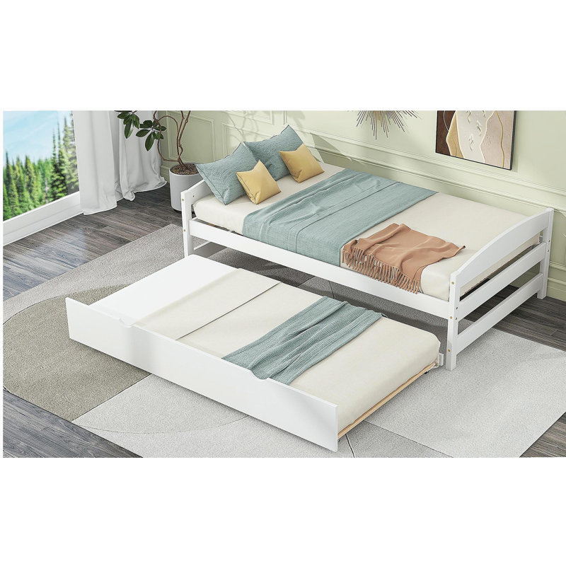 Lit plateforme simple avec lit gigogne simple, blanc