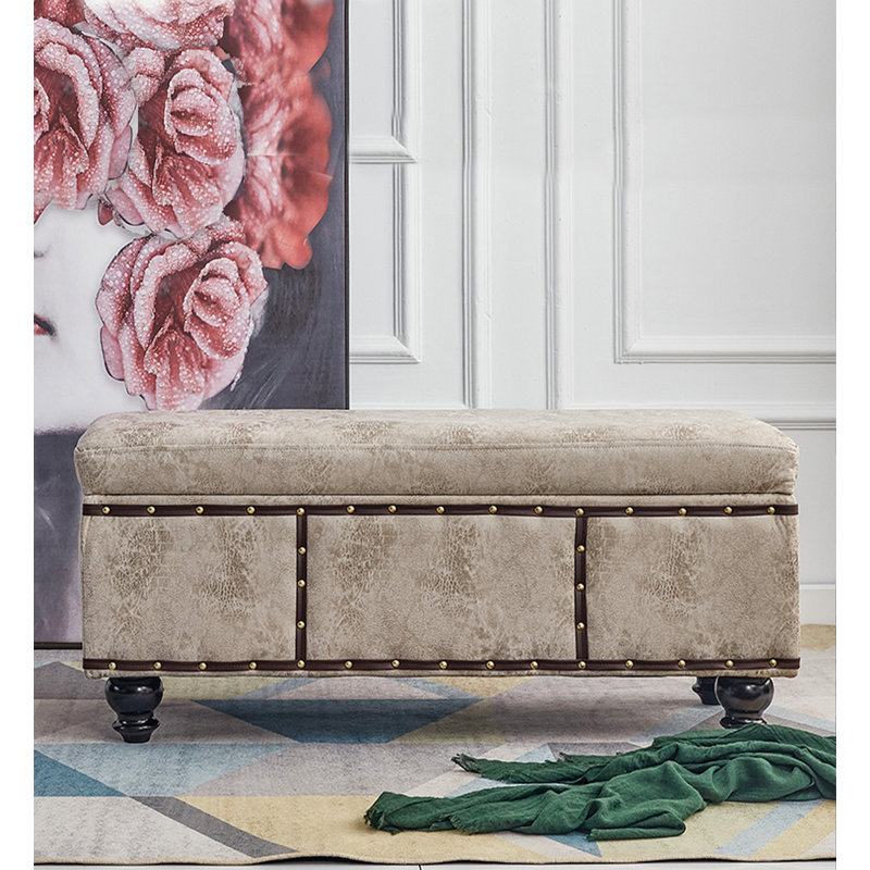 Repose-pieds avec rangement en microfibre, Beige
