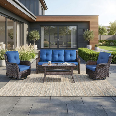 Todmorden 4-Piece Outdoor Wicker Patio Conversation Set With Swivel Gliders And Coffee Table