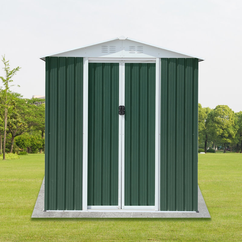 6'x4' Green Outdoor Storage Shed With Apex Roof, Aluminum Alloy Frame & Sliding Door - Apex Roof Rain Drainage/headroom, Galvanized Steel/aluminum Frame Corrosion-resistant, Sliding Door Easy Access, Generous Space - Outdoor Garden Storage