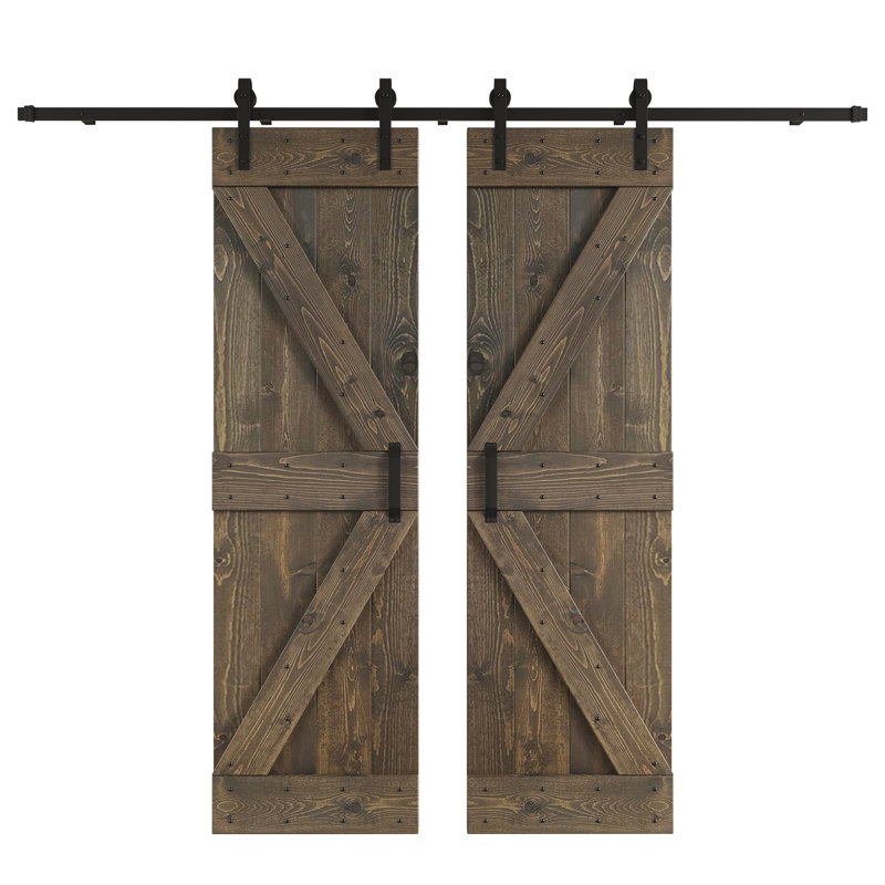 Porte de grange coulissante double K Series, 48 po x 84 po, Gris fumé