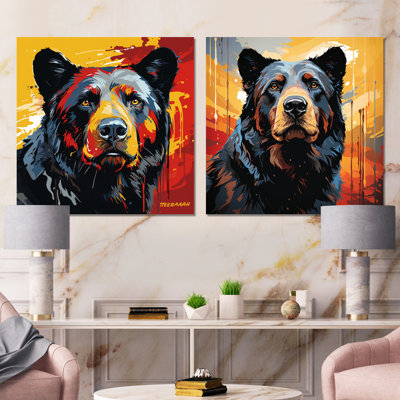 Illustration abstraite d'ours coloré I - ensemble de 2 impressions sur toile d'ours