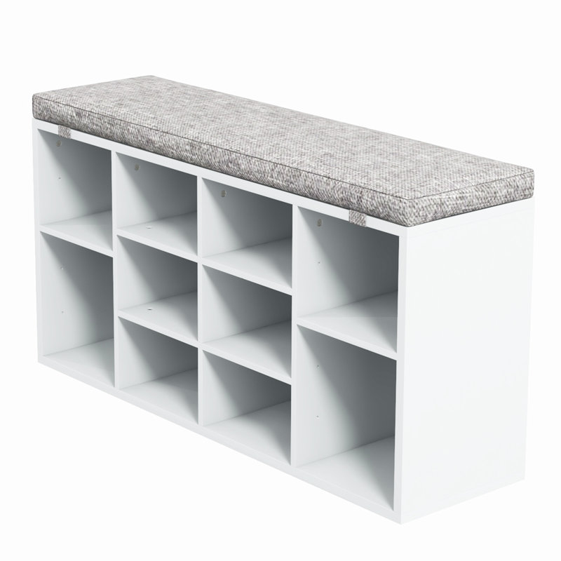 Shoe Storage Bench with Cushion, Shoe Rack with 3-Tier Adjustable Shelf for Entryway, Living Room, Light Gray, Gray