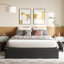 Lit plateforme avec rangement, 3 grands tiroirs sur roulettes, lit plateforme tapissier en tissu, aucun sommier tapissier requis, support de lattes en bois massif, assemblage facile, gris foncé