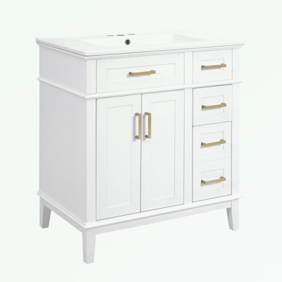 Bathroom Vanity with Ceramic Sink, Double Soft-Close Doors and Deep Drawer