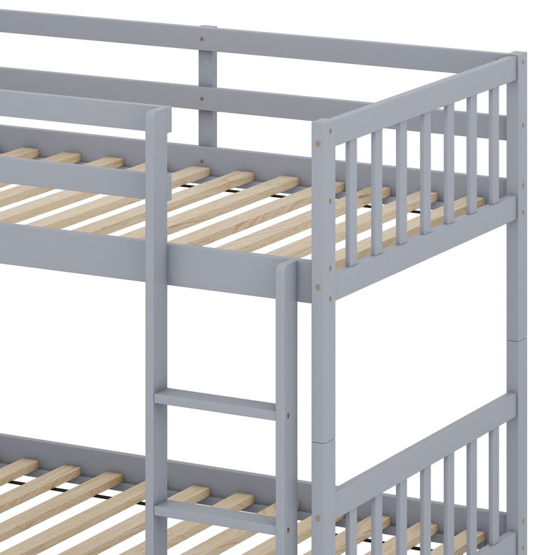 Lit superposé en bois avec 2 tiroirs, avec échelle et garde-corps, convertible en 2 lits, Gris