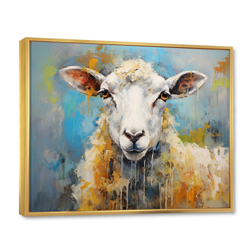 Encaustique bleu et mouton beige - imprimé, Cadre flottant doré, 34" H x 44" W
