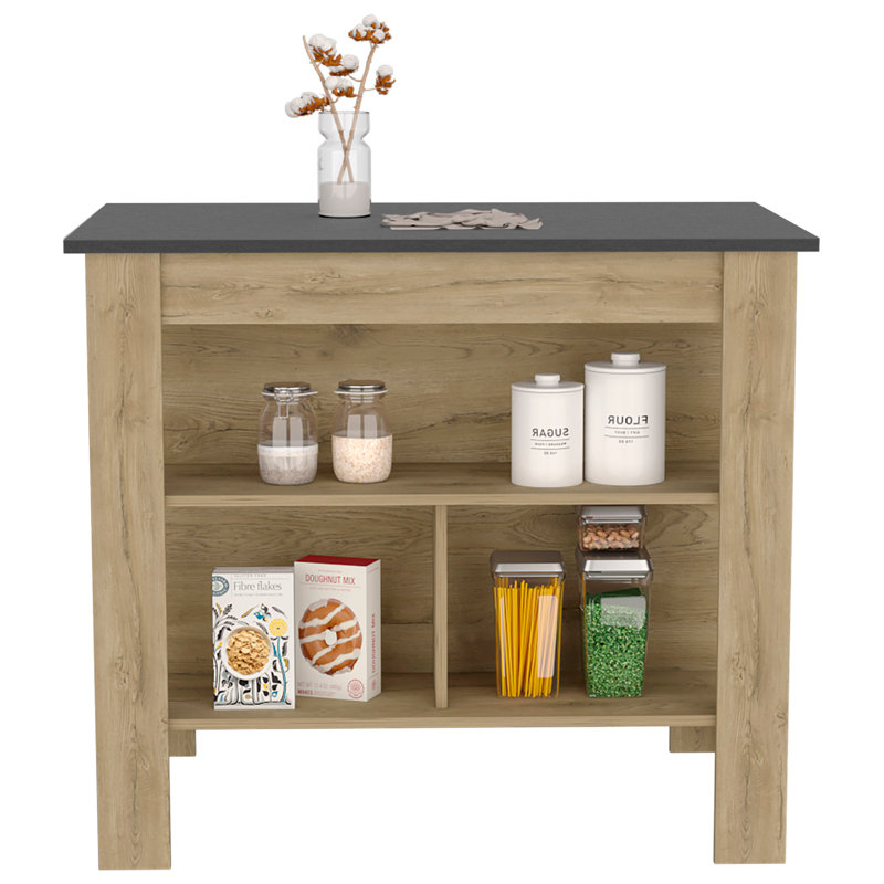 Kymora Wood Kitchen Island, Brown, Black
